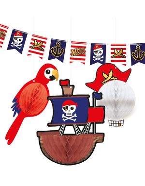 Dekosjasjonsett med Banner (4 m) & Honeycombs (25 cm) - Piratfest
