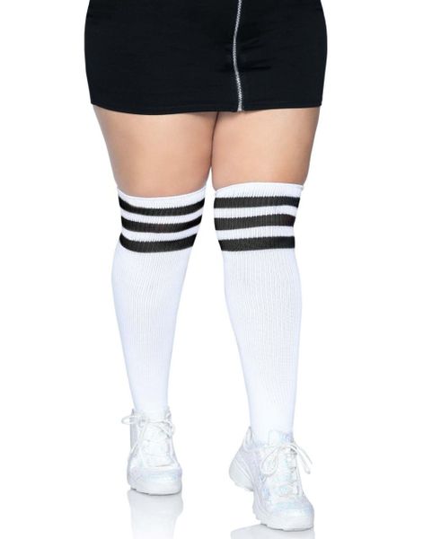 Atletisk 3-Stripede Hvite og Svarte Knesokker - Plus Size