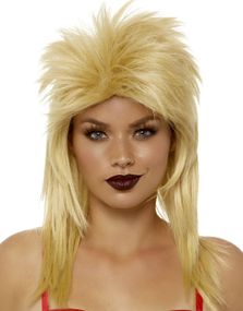 Blond Lang Punker / Mullet Parykk