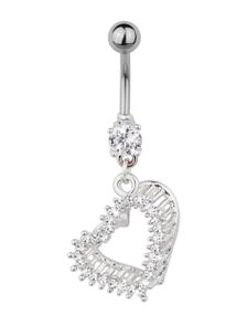 Navlepiercing med Hengende Hjerte Dekorert med Hvite Stener