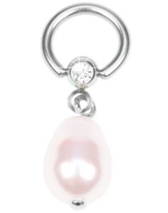 BCR Piercing med Klar Sten og Hengende Rosa Perle