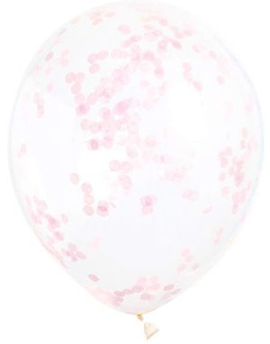 6 stk 30 cm Gjennomsiktige Ballonger med Lys Rosa Konfetti