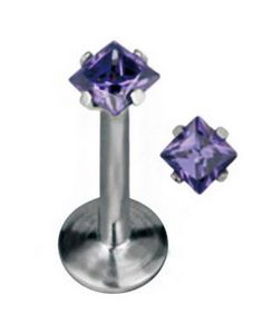 Labrett Piercing med Firkantet Lilla Sten