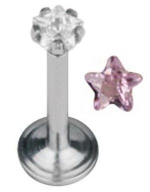 Labrett Piercing med Stjerneformet Rosa Sten