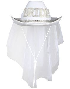 Hvit "Bride" Cowboyhatt med Slør