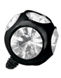 Svart Dermal Anchor Kule med Klare Stener - Strl 3 mm kule med 1,2 mm gjenger