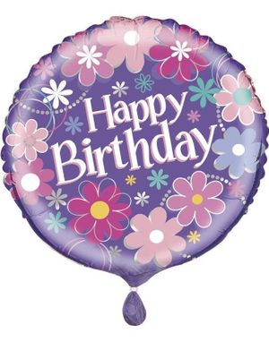 "Happy Birthday" Folieballong med Blomstrete Motiv 45,7 cm - Birthday Blossoms