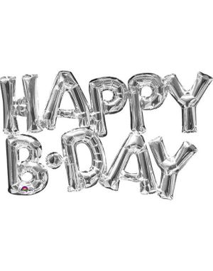 Happy B*day - Sølvfargetfarget Folieballonger 76x48 cm