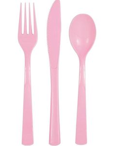 18 Delers Gjenbrukbart Lys Rosa Plastbestikk