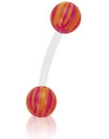 Banan Øyenbrynspiercing i Hvit med Stripete Orange og Rosa Kuler - 1.2 x 8 mm