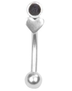 Øyenbrynspiercing med Hjerte og Svart Sten - 1.2 x 8 mm