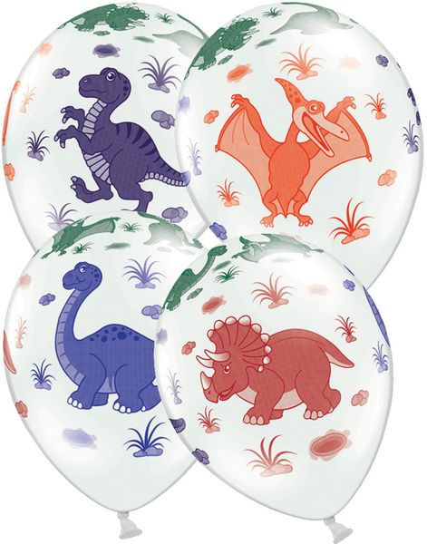 6 stk 30 cm Hvite Ballonger med Dinosaurmotiv