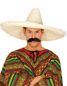 Stor Beige Sombrero med Hvite Dusker 65 cm