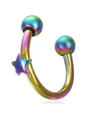 Flerfarget Rund Øyenbrynspiercing med Stjerne & Runde Kuler - 1,2 x 10 mm