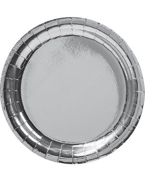 8 stk Små Metallisk Sølvfarget Papptallerkener 18 cm