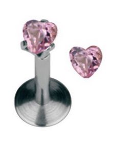 Labret med hjerteformet Rosa Sten