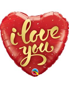I Love You - Hjerteformet Folieballong med Gullfarget Tekst 46 cm
