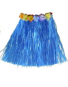 Hawaii Hula Skjørt m/Blomster - 40 cm Blå 