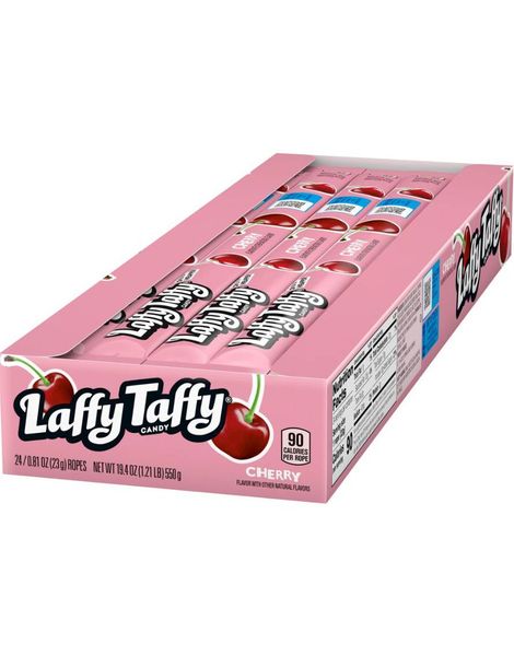 24 stk. Wonka Laffy Taffy Cherry - Karamellstang med Kirsebærsmak - Hel Eske 551 gram (USA Import)