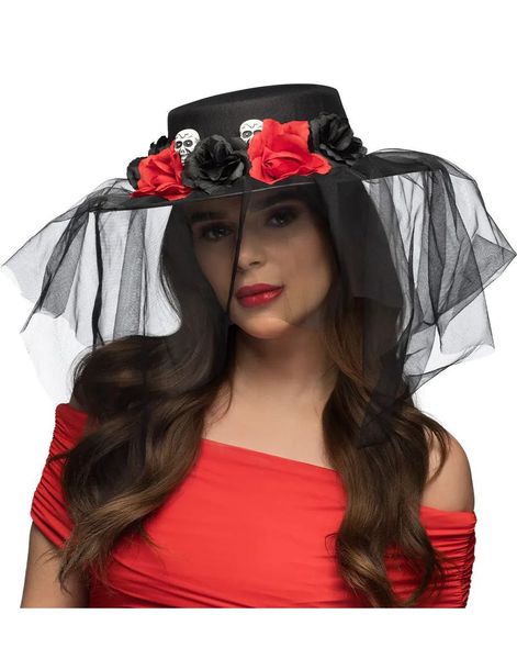 Day of the Dead Hatt med Slør og Dekor