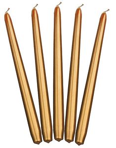 10 stk Lange Gullfarget Metallisk Kronelys 29 cm