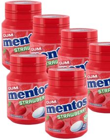 6 stk Mentos Gum Strawberry Sugarfree - Sukkerfri Tyggegummi med Jorbær Smak 56 gram - Hel Eske