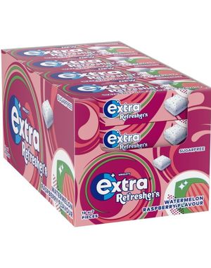 16 stk Extra Refreshers Watermelon Raspberry - Tyggegummi med Vannmelon og Bringebærsmak - Hel Eske 304 gram (Sukkerfri)