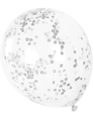 6 stk 30 cm Gjennomsiktige Ballonger med Sølvfarget Konfetti