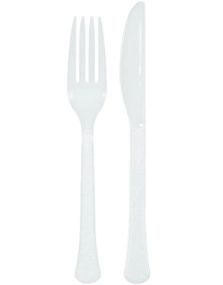 24 Delers Gjenbrukbart Hvit Plastbestikk