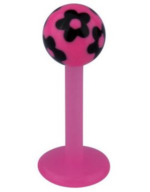 Labret m/Blomster - Rosa/Svart - Strl 1,2x8x4mm