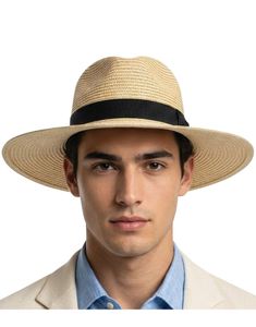 Beige Stråhatt med Svart Strikk