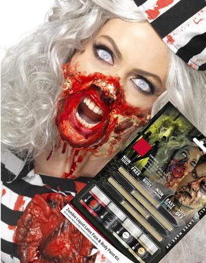 Horror Zombie Sminkesett med Flytende Latex 4x 29,5 ml med 4 stk Koster UTEN AMMONIAKK