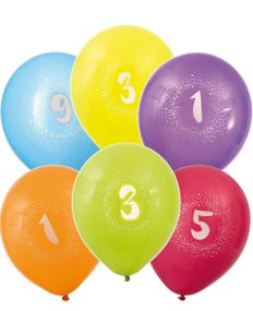 VELG BLANT 10 TALL - 6 stk Flerfargede Tallballonger 30 cm