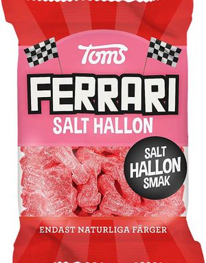 Toms Ferrari Salt Hallon - Bilformede Vingummibiter med Salt Bringebærsmak 120 gram
