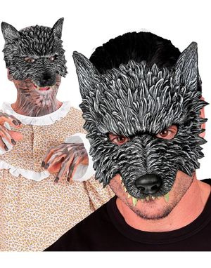 Grå/Svart Ulvemaske til Voksen