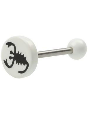 Tungepiercing med Hvite Kuler & Skorpion