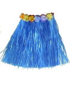 Hawaii Hula Skjørt m/Blomster - 40 cm Blå 