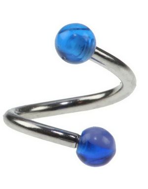 Curve Øyenbrynspiercing med Blå og Hvite Kuler - 1.2 x 8 mm