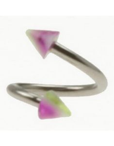 Curve Øyenbrynspiercing med Rosa, Hvite og Grønne Spikes - 1.2 x 8 mm