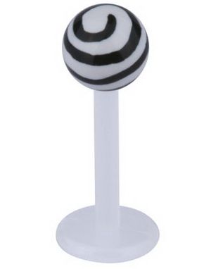 Labret m/Stripet Opp Kule - Hvit/Svart - Strl 1,2x8x4mm