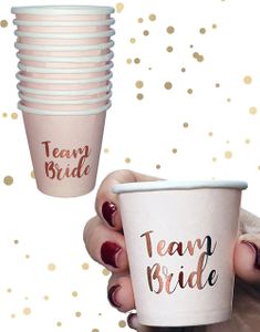 10 stk "Team Bride" Rosegull Shotglass i Papir -  Hen Party