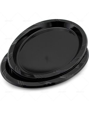 8 stk Svarte Gjenbrukbare Ovale Plasttallerkener/Serveringsfat 29,5x23 cm