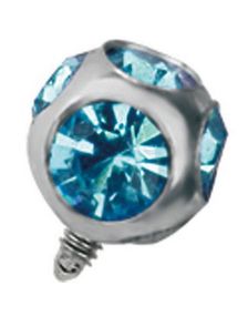 Sølvfarget Dermal Anchor Kule med Lys Blå Stener - Strl 3 mm kule med 1,2 mm gjenger