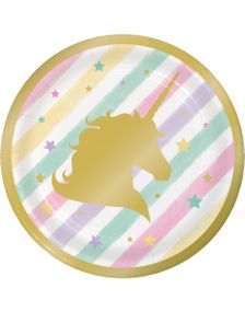 8 stk Små Papptallerkener 17 cm - Golden Unicorn