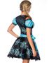 Svart Luksus Dirndl Oktoberfestkjole med Blomstermønster i Blått