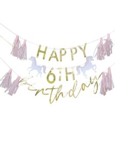 Happy Birthday - Prinsesse Bursdagsbanner med Justerbart Årstall og Bokstaver 1,5 m - Princess Party