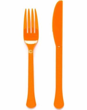 24 Delers Gjenbrukbart Orange Plastbestikk