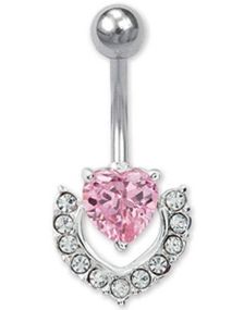 Hjerte m/Bevegelig Ledd Rosa - Navlepiercing i Ekte Sølv