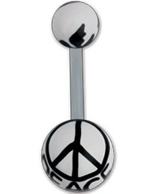 Navlepiercing i Hvit og Svart med Peace Tegn