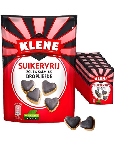 12 stk Klene Sukkerfrie Myke Salt og Salmiak Hjertebiter - Hel Eske 1,08 kg